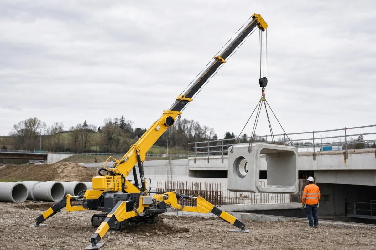 CASDE spider crane lifting a concrete component on an infrastructure project