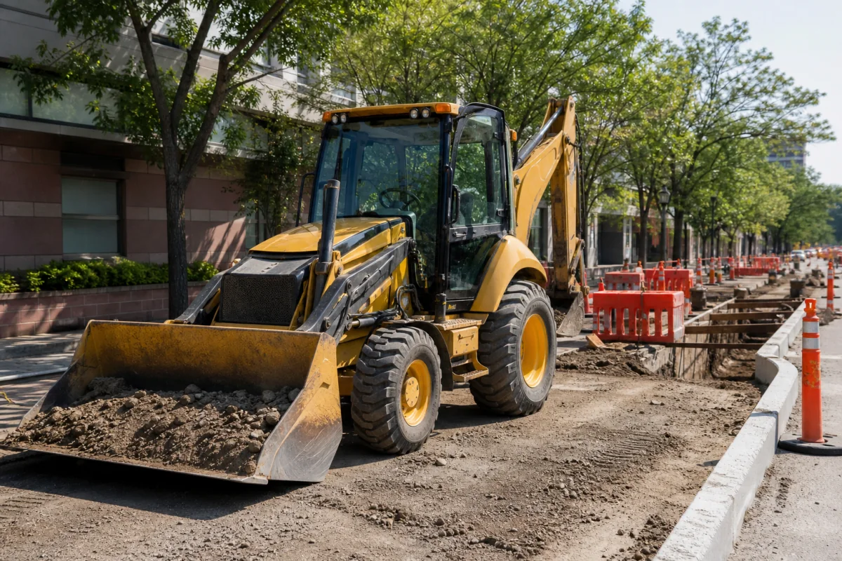 CASDE backhoe loader supporting municipal road maintenance