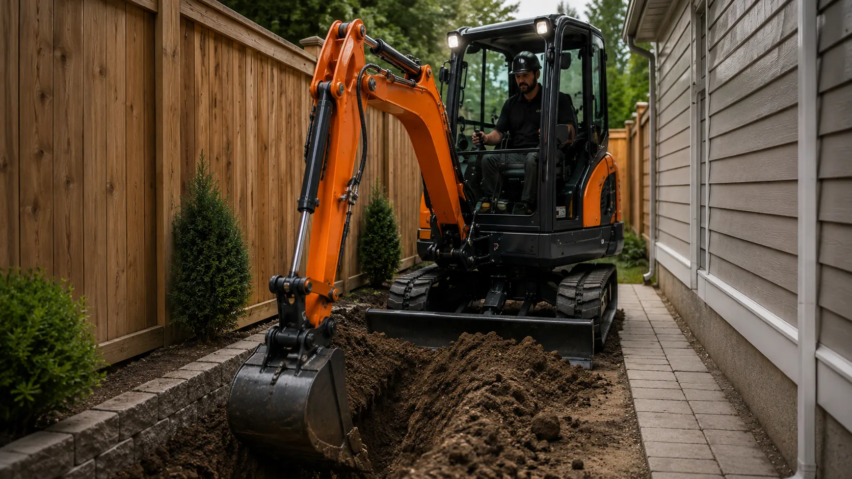CASDE mini excavator working in a restricted access area