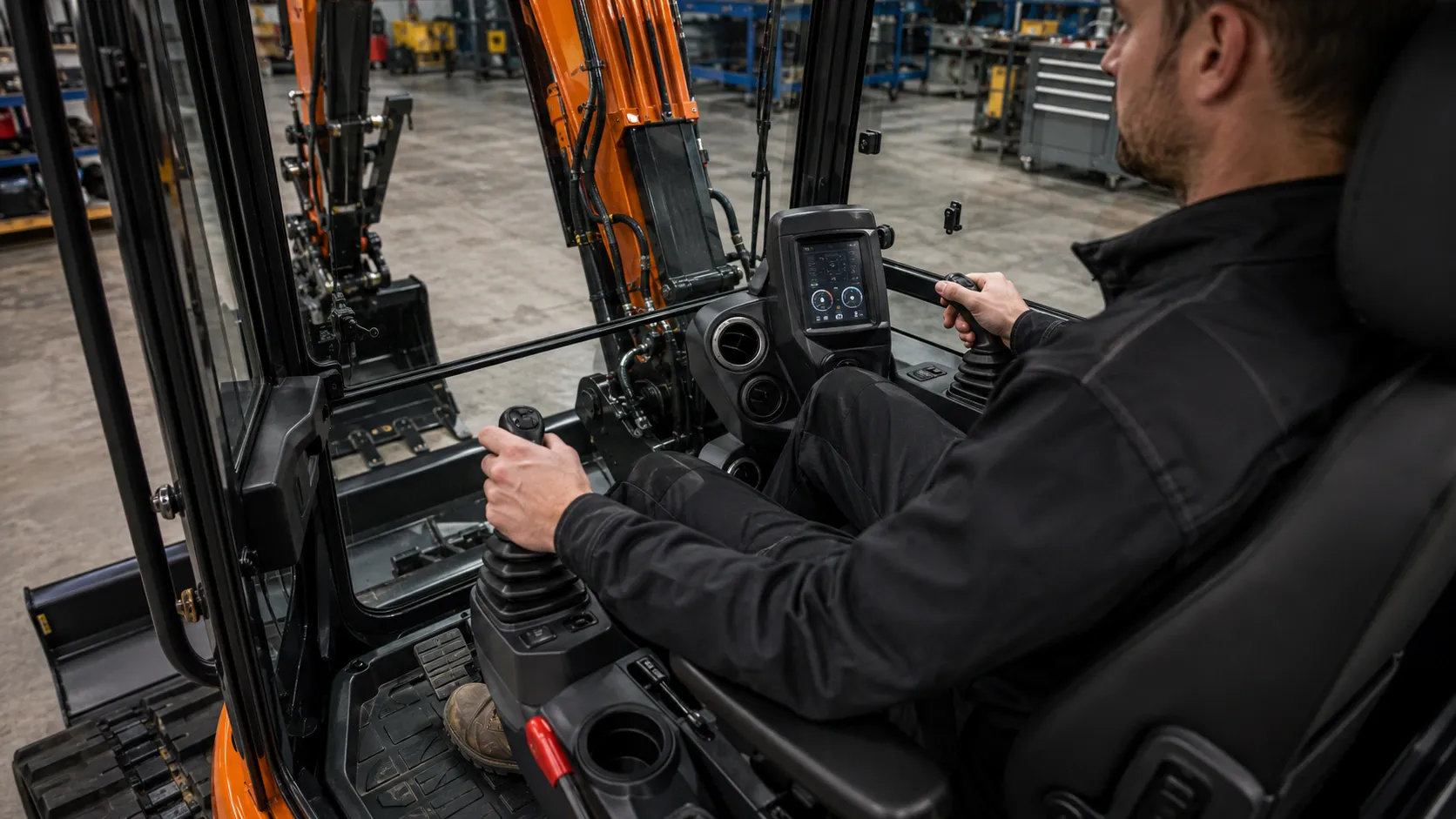 CASDE mini excavator operator controls and cabin layout