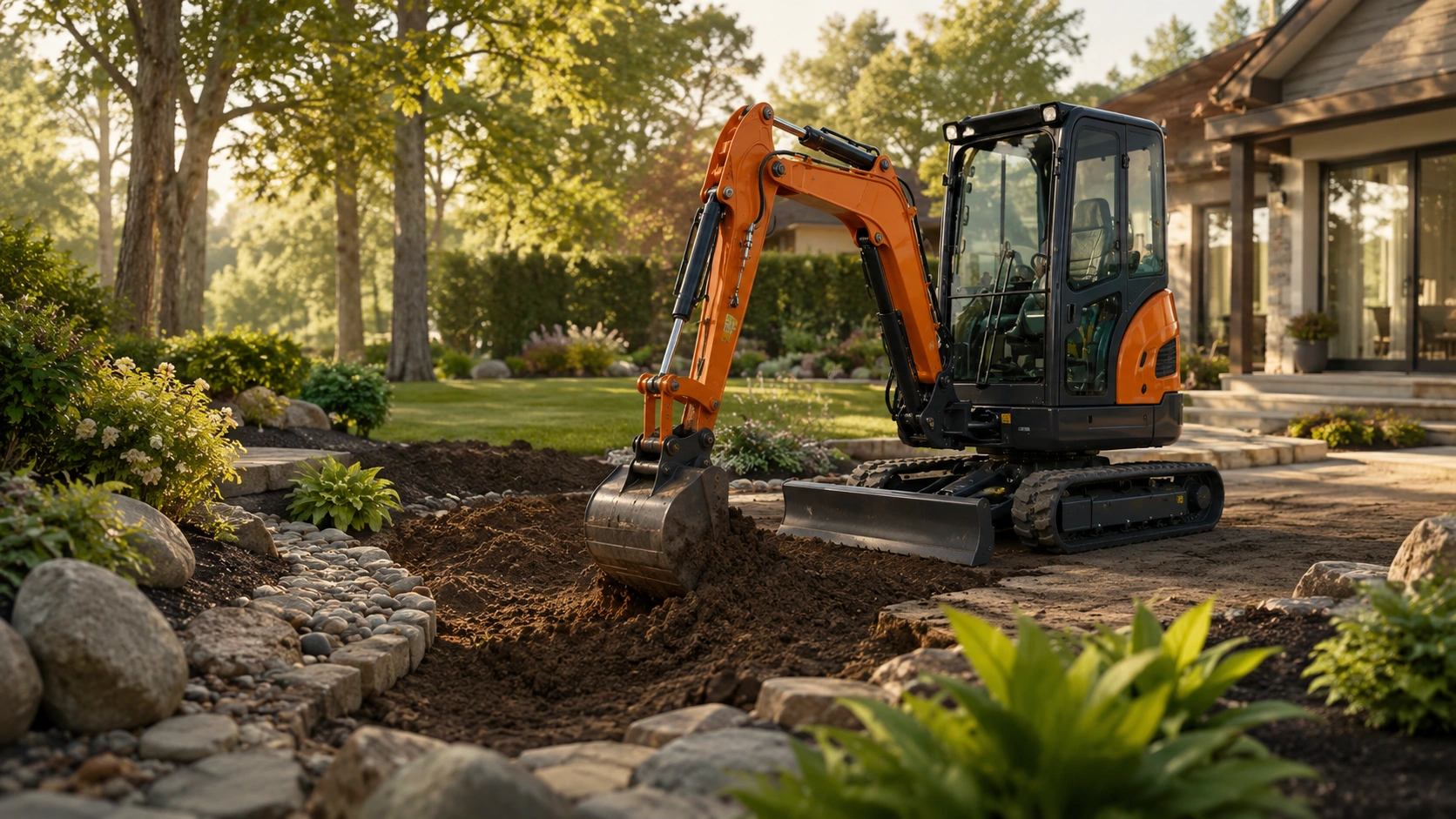 Mini excavator for landscaping