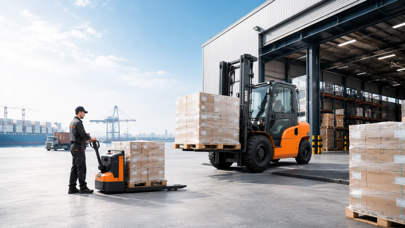 CASDE forklift and electric pallet truck for warehouse and logistics operations